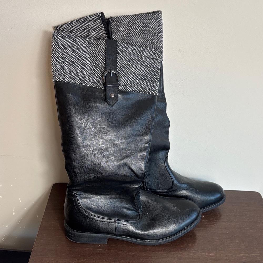Black and Gray Tall Boots